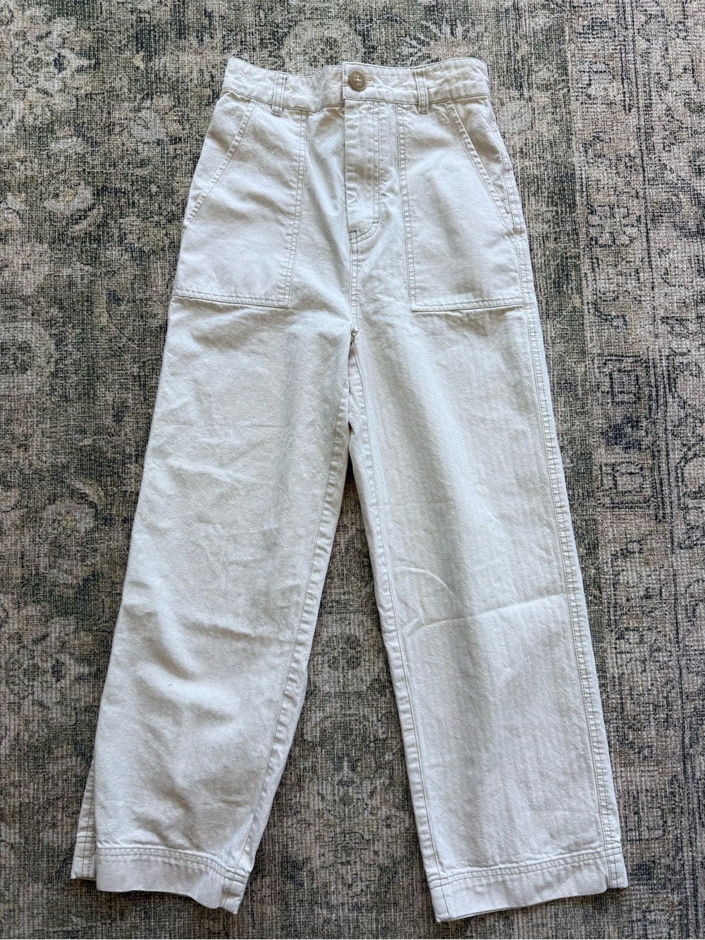 Free People Straight-Leg Pants Ivory High Waist Sailor Carpenter Cotton Size 0